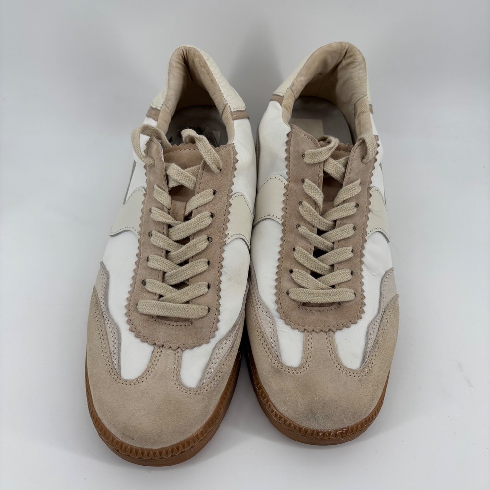 Dolce Vita Zina Sneakers Womens 10 White Tan Leather Suede Gum Sole Low Top
